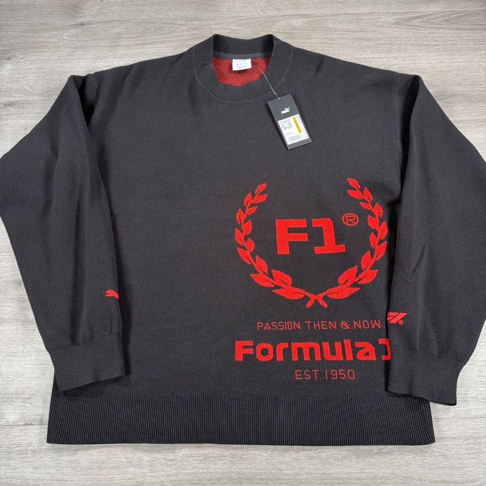 Puma Formula 1 F1 Knitted Crewneck Sweater Men's Small Black Red Motorsport